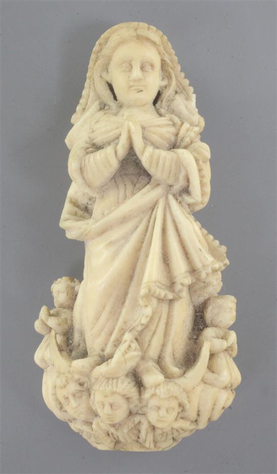 A Goanese ivory figure of the Virgin Mary, 17th / 18th century, 3.7in., incomplete